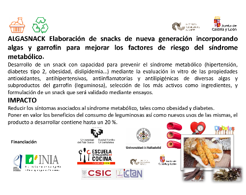 ALGASNACK Elaboración de snacks de nueva generación incorporando algas y garrofín para mejorar los factores de riesgo del síndrome metabólico